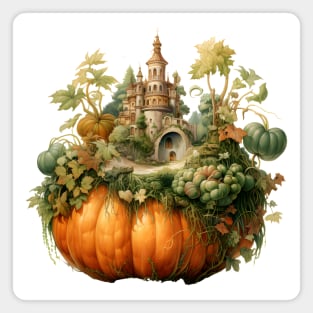 Autumn Magic - Pumpkin Transformed into Miniature Forest in Watercolor Magnet
